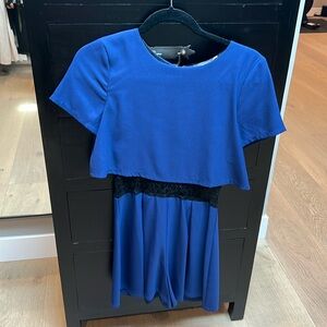 ASTR royal blue and black lace romper, size XS
